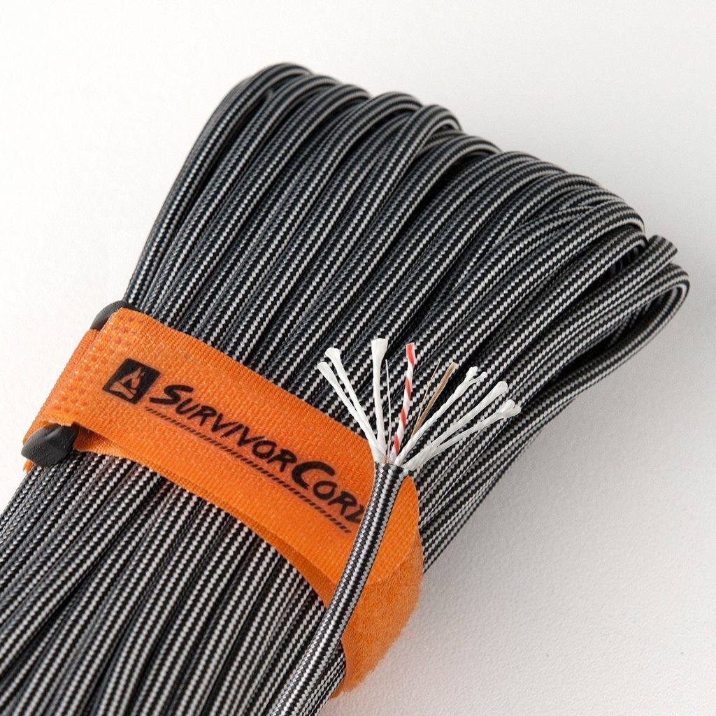 SurvivorCord Black Steel, Tactical Paracord with Embedded Steel Wire